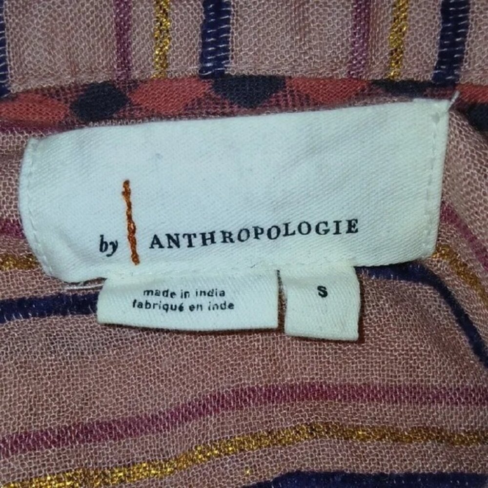 Anthropologie Isadora Pink Stripe Popover Top - Picture 3 of 5